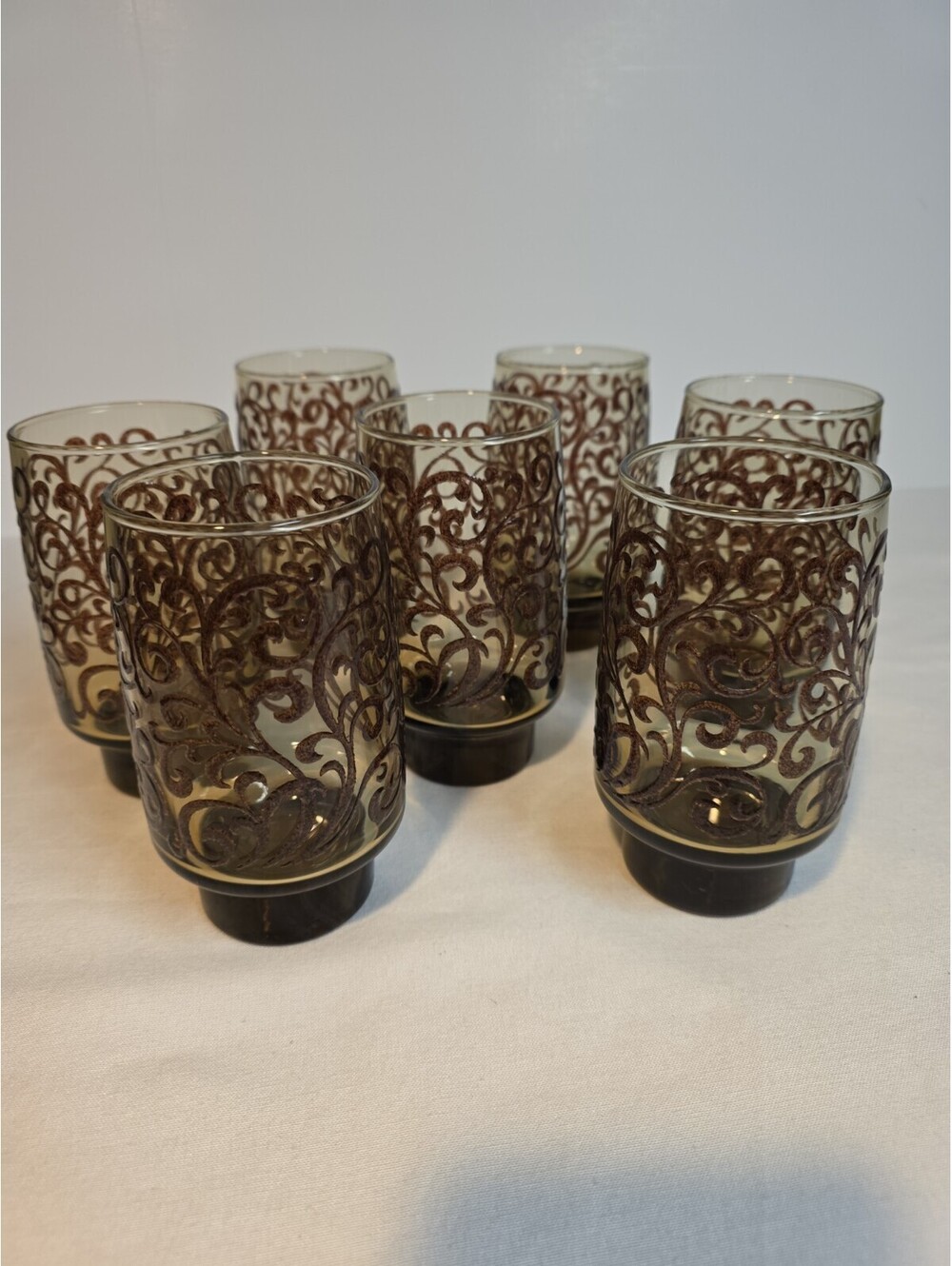 Vintage 1970's Libbey Prado Tumblers Glasses in a Set of 7 Scroll Pattern